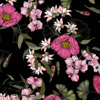 PINK FLOWERS PAT. 2- Upholstery velour