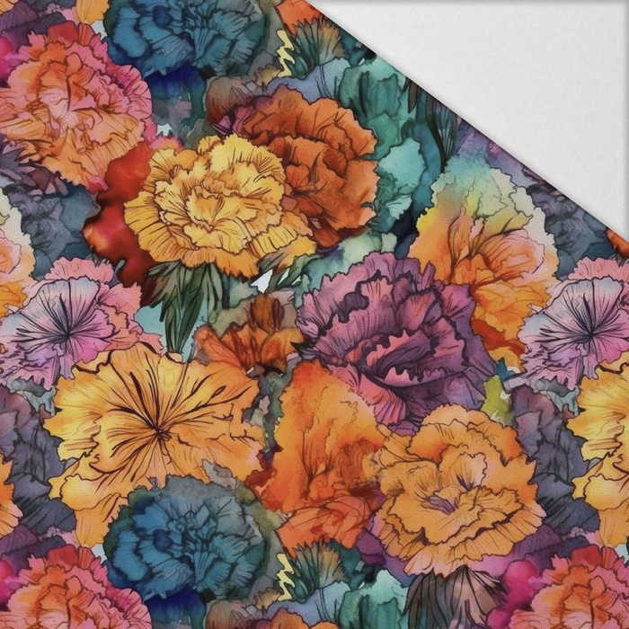 FLOWERS PAPAYA ORANGE WZ. 5 - Hydrophobic brushed knit