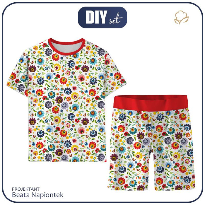 KINDERPYJAMA "ADA" - LOWICZ FOLKLORE / weiß - Nähset 