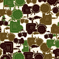 TRACTORS / green - Cotton woven fabric