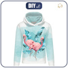 CLASSIC WOMEN’S HOODIE (POLA) - FLAMINGOS pat. 2 - looped knit fabric - XL