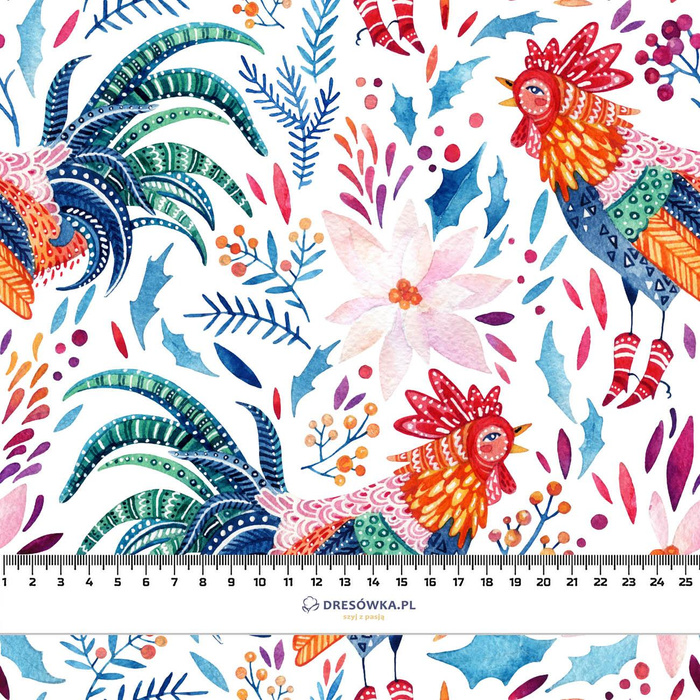 ROOSTERS / white  - Woven Fabric for tablecloths