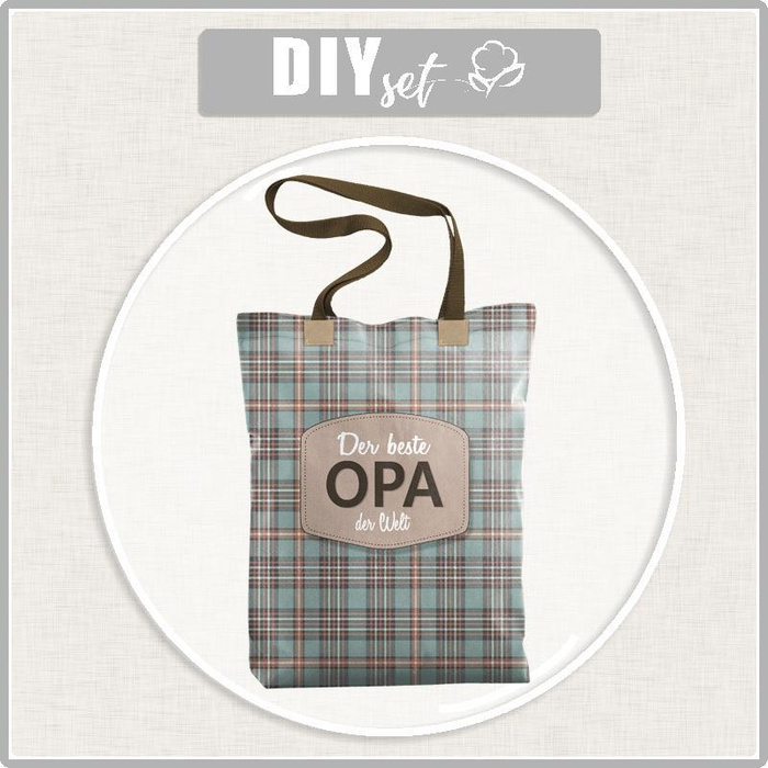 SHOPPER BAG - DER BESTE OPA DER WELT / check retro - Cotton woven fabric - sewing set