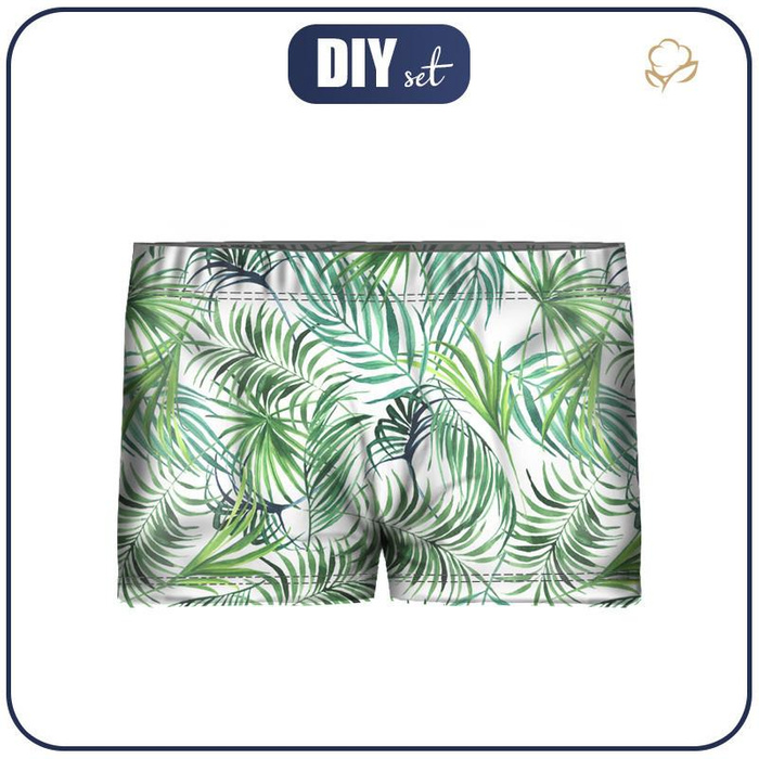 Boy's swim trunks - PALM LEAVES pat. 4 (white) 134-140