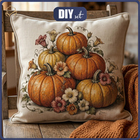 PILLOW 45X45 - PUMPKINS & FLOWERS - front + back