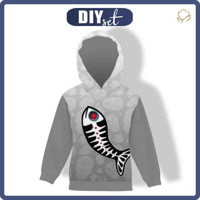 DĚTSKÁ MIKINA S KAPUCÍ (ALEX) - RYBA PABLO (DIA DE LOS MUERTOS) - Sada šití
