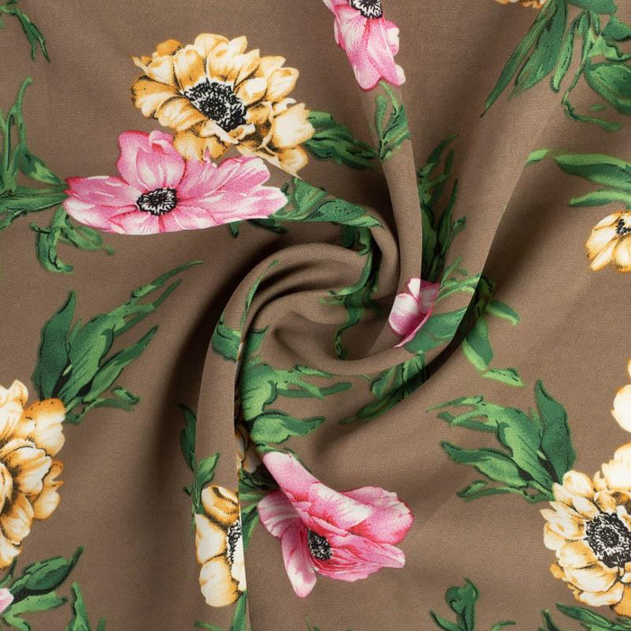 PEONY FLOWERS pat. 2 / coffee with milk - georgette