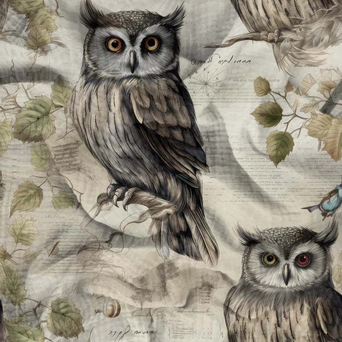 PASTEL BIRDS WZ. 4 (OWLS) - Cotton muslin