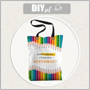 SHOPPER TASCHE - JESTEM LOGOPEDKĄ, A TY JAKĄ MASZ SUPERMOC? / kredki - Baumwoll Webware - Nähset