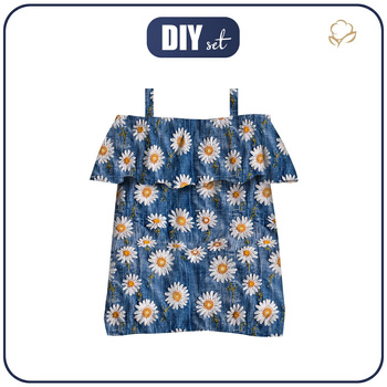 Bardot neckline blouse (SARA) - DAISIES DENIM IMITATION WZ. 2 - 134-140