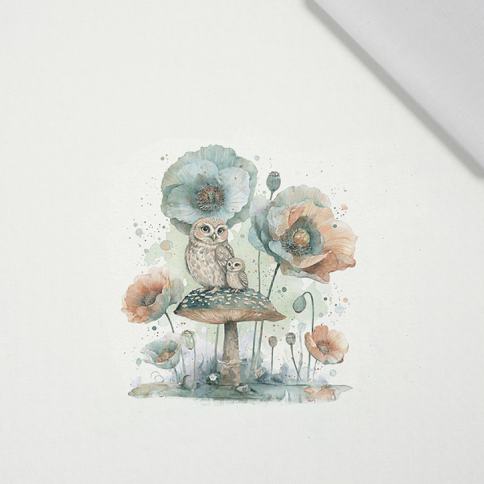 OWL FAMILY - panel (75cm x 80cm) Cotton woven fabric