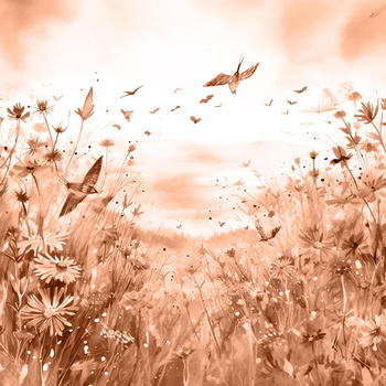 MAGIC MEADOW WZ. 10 / peach fuzz - Paneel (60cm x 50cm) Wasserabweisende Webware