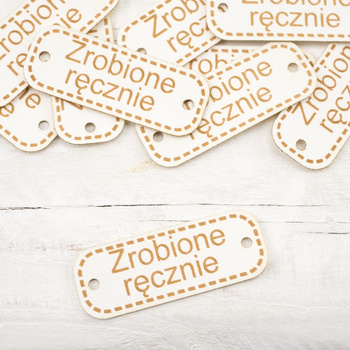 Metka z eko skóry "Zrobione ręcznie" - waniliowa