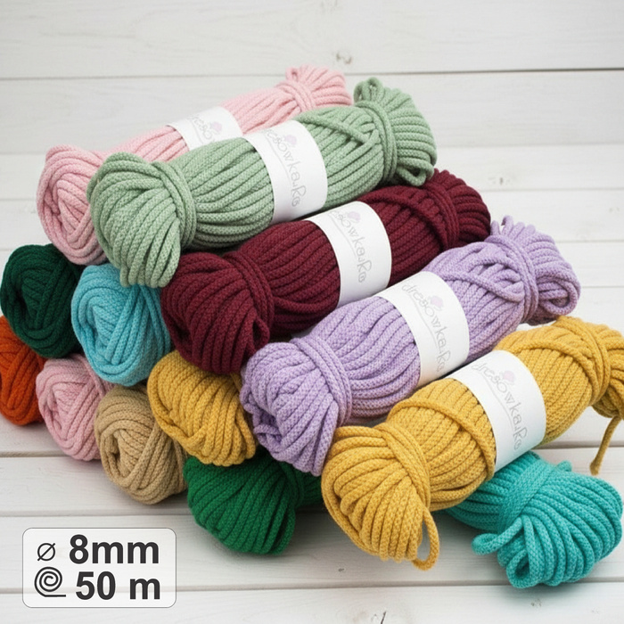 Baumwollkordel Knäuel - 8mm, rund 50 m - Farbe wählbar