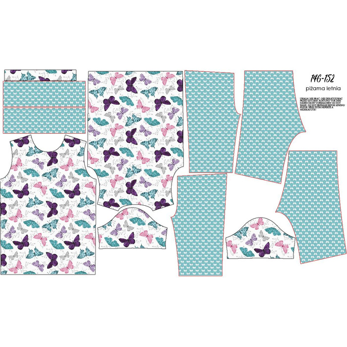 CHILDREN'S PAJAMAS "ADA" - BUTTERFLIES PAT. 5 - Bamboo Single Jersey with elastan (122/128)