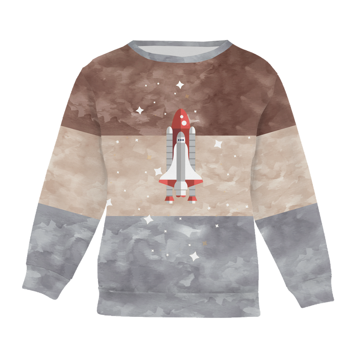 CHILDREN'S (NOE) SWEATSHIRT - SPACESHIP (SPACE EXPEDITION) / STRIPES - looped knit fabric (86/92)