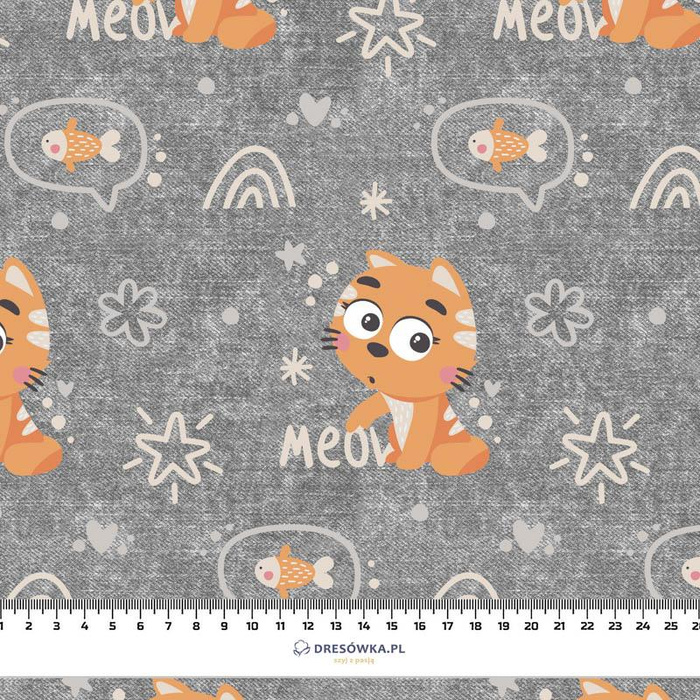 KOČKY / meow (KOČIČÍ SVĚT) / ACID WASH šedý - tkanina bawełniana