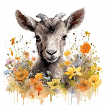 WATERCOLOR GOAT - panel (75cm x 80cm)