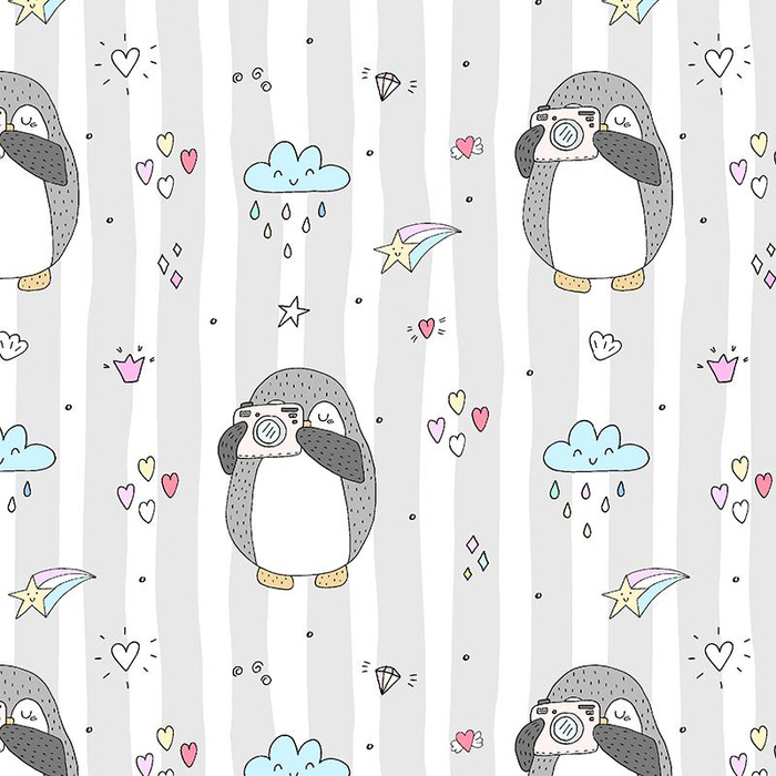FOTO PINGUIN / weiß - Baumwoll Webware