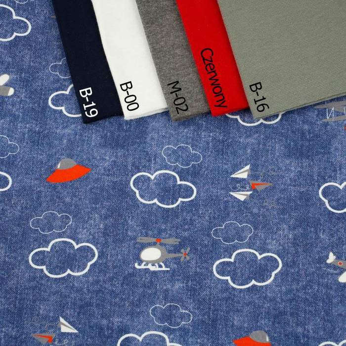 95CM FLUGZEUGE (FLUGZEUGE) / ACID WASH DUNKELBLAU - French Terry mit Elasthan