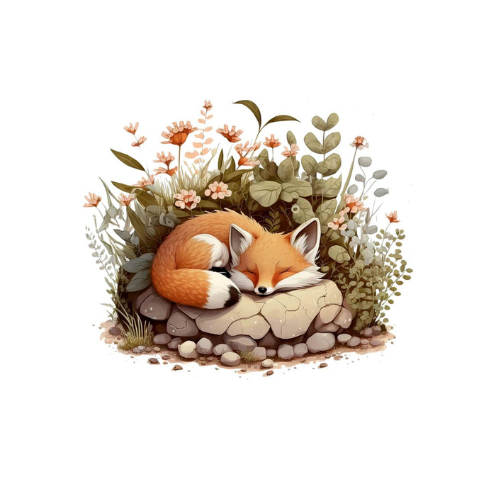 SLEEPING FOX - panel (60cm x 50cm) looped knit