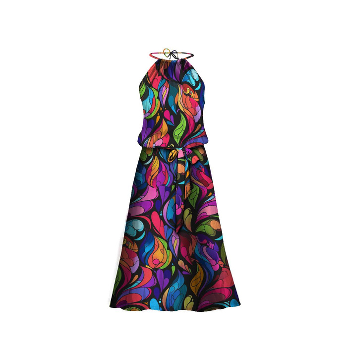 DRESS "DALIA" MAXI (XXL-XXXL) - COLORFUL ABSTRACT - sewing set 