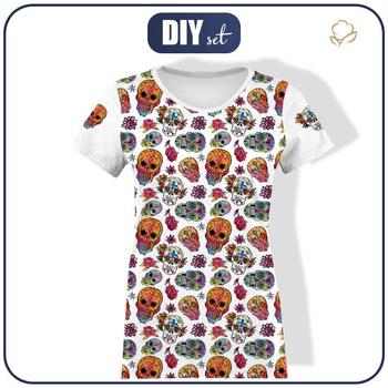 WOMEN’S T-SHIRT - SKULLS pat. 3 / white (DIA DE LOS MUERTOS) - single jersey M