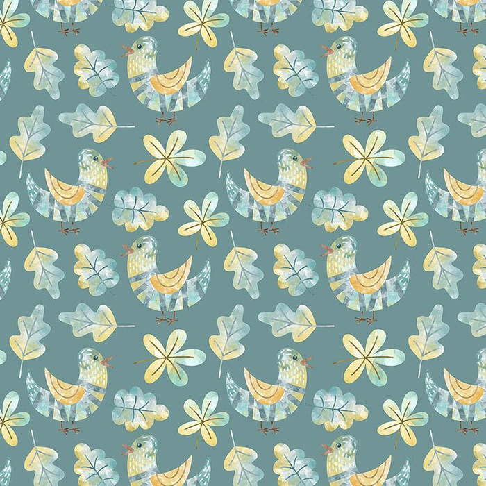 BIRDS AND LEAVES (FOREST ANIMALS) - single jersey with elastane 
