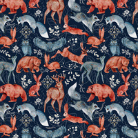 FOLK ANIMALS pat. 1 / dark blue (FOLK FOREST)