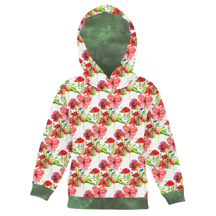 KID'S HOODIE (ALEX) - POPPIES PAT. 2 (IN THE MEADOW) - looped knit fabric (110/116)