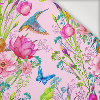 KINGFISHERS AND BUTTERFLIES (KINGFISHERS IN THE MEADOW) / pink - Nylon fabric PUMI