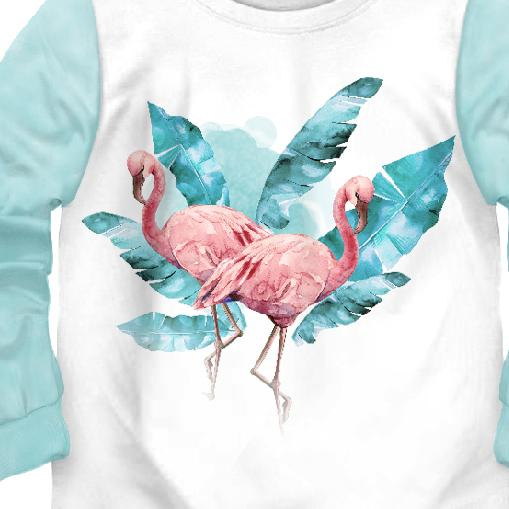 KINDERPYJAMAS "MIKI" - FLAMINGOS Ms. 2 / weiß - Elastische Baumwoll Maschenware (146/152)