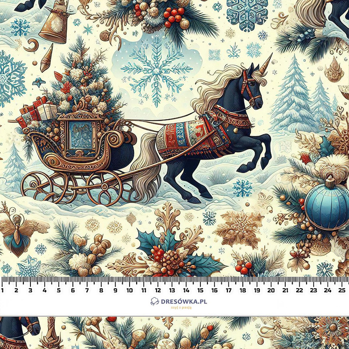 Vintage Christmas wz.24 - teplákovina počesaná s elastanem ITY