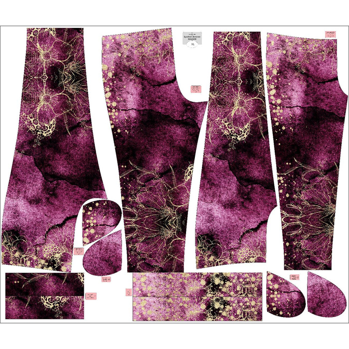 WOMEN'S JOGGERS (NOEMI) - FLOWERS / golden contour Pat. 1 / WATERCOLOR MARBLE - sewing set L