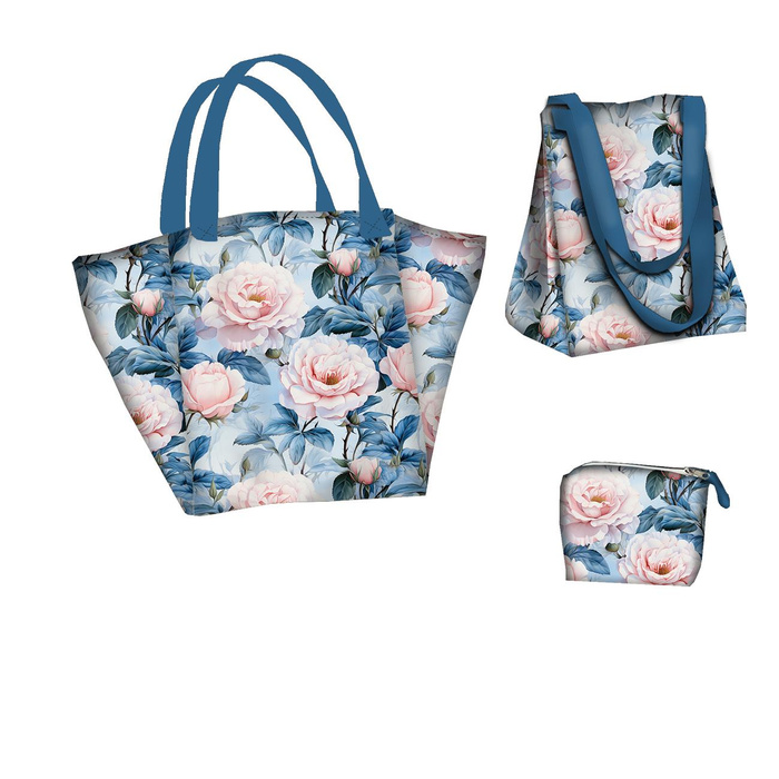 Torba XL z saszetką 2 w 1 - PASTEL FLOWERS WZ.14 - zestaw do uszycia