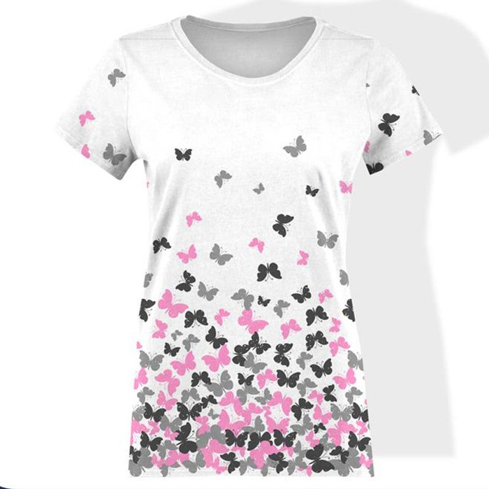 DAMEN T-SHIRT - SCHMETTERLINGE / rosa - Single Jersey XL