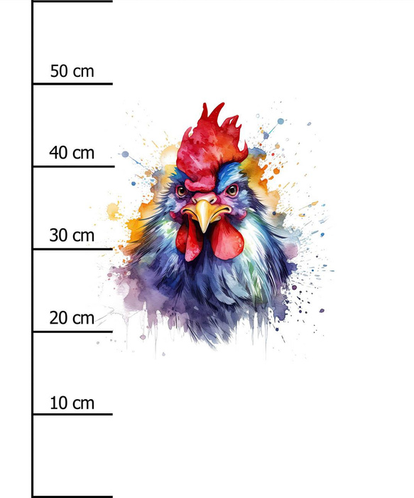 WATERCOLOR ROOSTER - Paneel (60cm x 50cm) SINGLE JERSEY 
