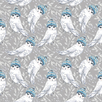 SOWY W CZAPKACH (ZACZAROWANA ZIMA) - single jersey z elastanem