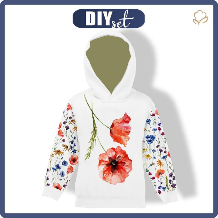 KID'S HOODIE (ALEX) - FIELD FLOWERS pat. 2 - looped knit fabric (86/92)
