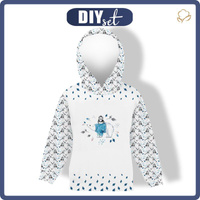 DZIECIĘCA BLUZA Z KAPTUREM (ALEX) - PINGWIN NA MISIU / listki (ZACZAROWANA ZIMA) - zestaw do uszycia