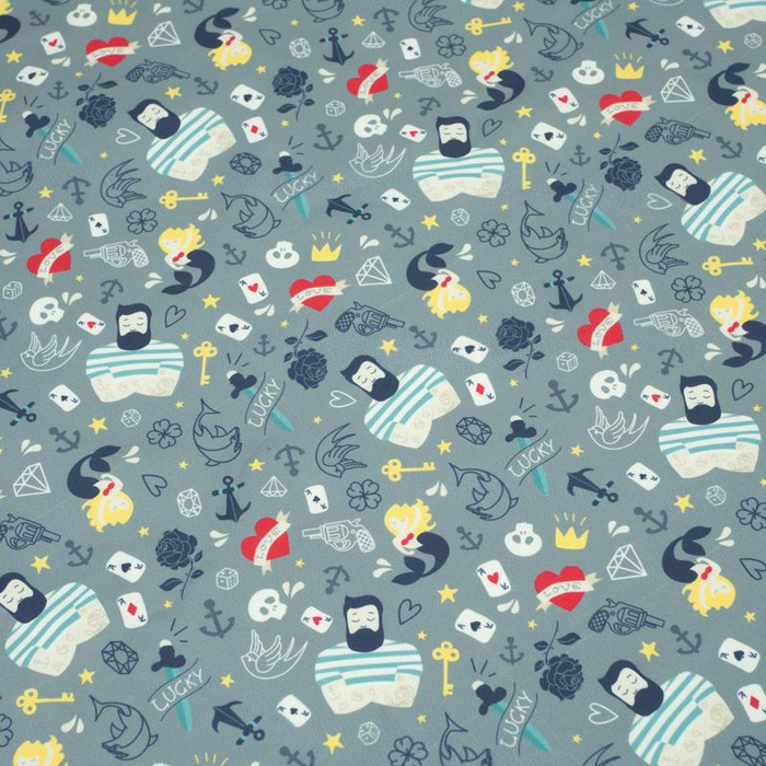 50CM TATTOO / grau - schnelltrocknende Webware