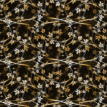 LEAVES pat. 2 (gold) / black - Waterproof woven fabric