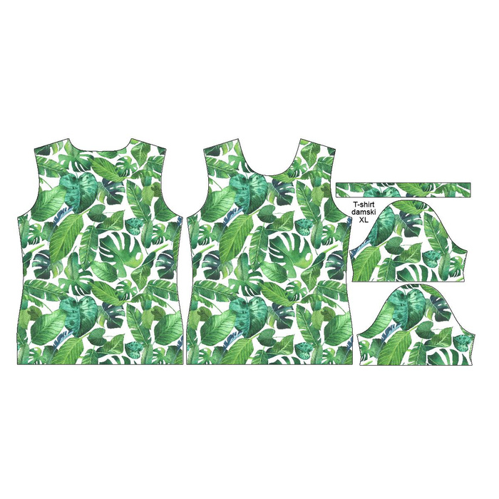 WOMEN’S T-SHIRT - TROPICAL LEAVES pat. 2 / white - single jersey XXXL