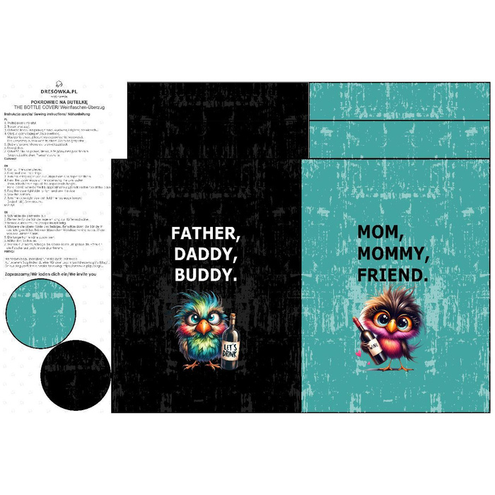 THE BOTTLE COVER - FATHER, DADDY, BUDDY / MOM, MOMMY, FRIEND - DIY set