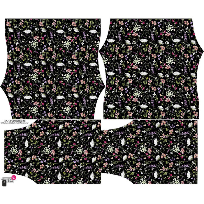 Carmenausschnitt Bluse (SOFIA) - PASTELL BLUMEN / schwarz - Nähset 