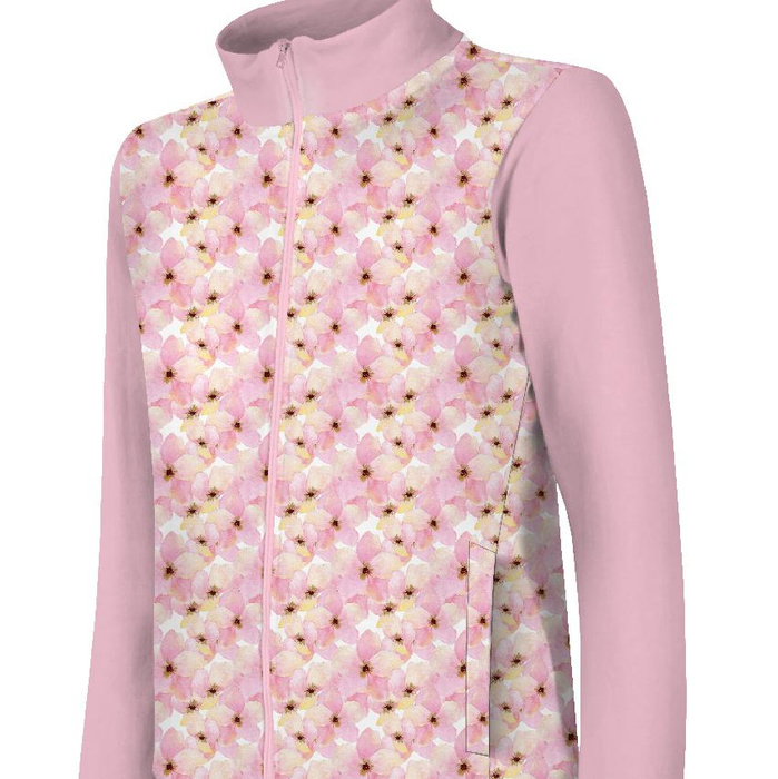 DZIECIĘCA BLUZA SPORTOWA (MAX) - RÓŻOWE KWIATUSZKI (NA ŁĄCE)  - dzianina funkcyjna (110/116)