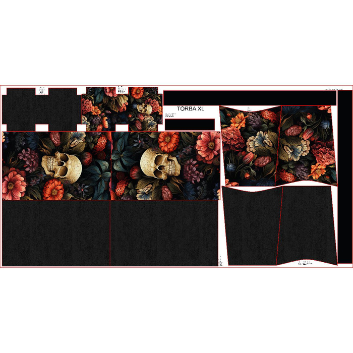 Taška XL s sáčkem 2 v 1 - FLOWERS AND SKULL - sada siti