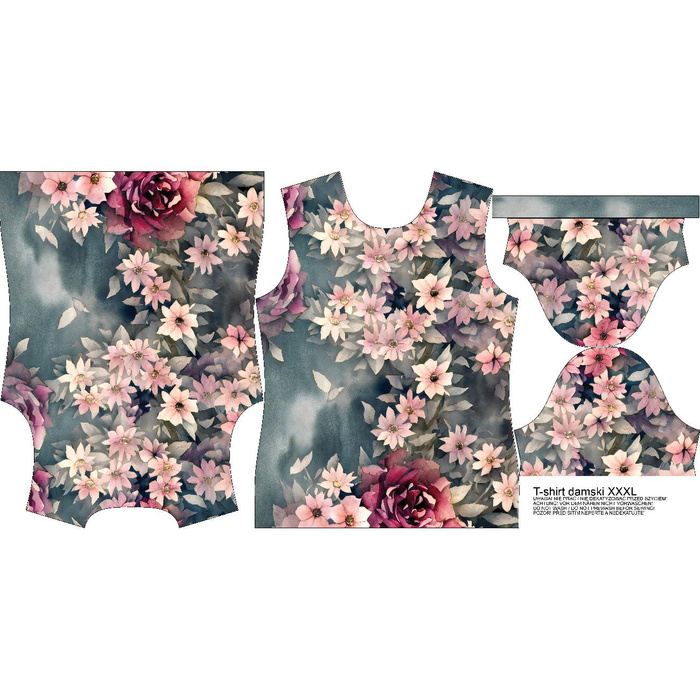 T-SHIRT DAMSKI - VINTAGE FLOWERS wz. 1 - zestaw do uszycia XXXL