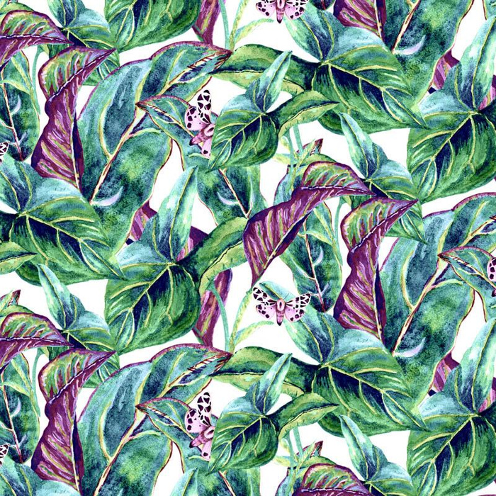 MINI LEAVES AND INSECTS PAT. 1 (TROPICAL NATURE) / white - Cotton woven fabric