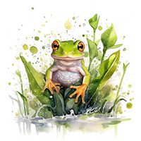 WATERCOLOR FROG - panel (75cm x 80cm) SINGLE JERSEY PANEL
